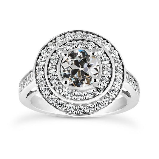 Damen Altschliff Echt Diamant Doppel Halo Ring Krappen Set 3,25 Karat