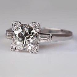 Damen Baguette Runder Echt Diamantring Alteuropäischer 3,75 Karat 14K Gold