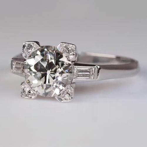 Damen Baguette Runder Echt Diamantring Alteuropäischer 3,75 Karat 14K Gold