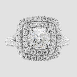 Damen Doppel Halo Kissen Old Mine Cut Natürliche Diamantring 6 Karat
