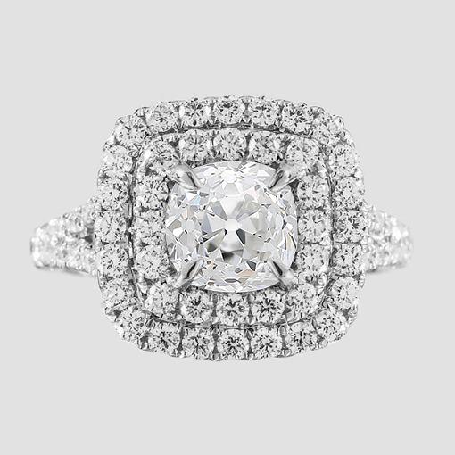 Damen Doppel Halo Kissen Old Mine Cut Natürliche Diamantring 6 Karat