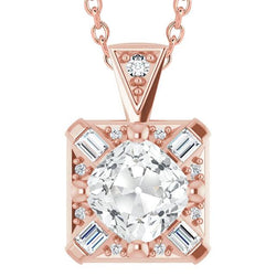 Damen Echt Diamant Anhänger Kissen Alter Bergmann Baguette & Rund 7.50 Karat