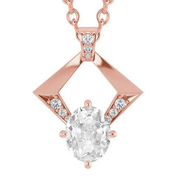 Damen Echt Diamant Anhänger Rose Gold Rund & Oval Alter Bergmann Halskette 4 Ct