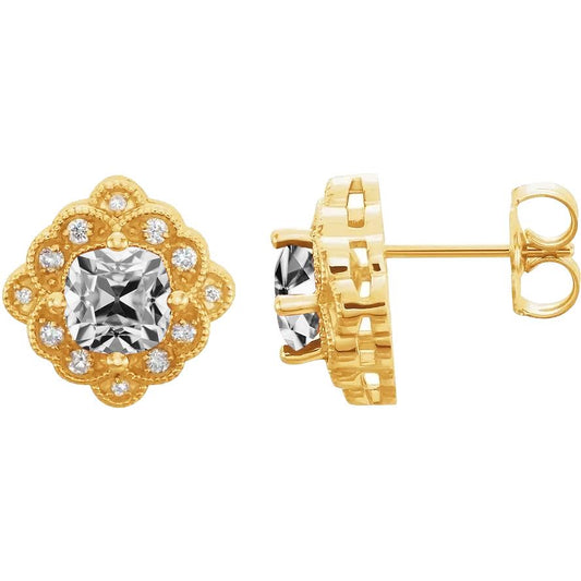 Damen Echt Diamant Ohrstecker 6 Karat Halo Kissen Old Cut Push Backs - harrychadent.ch