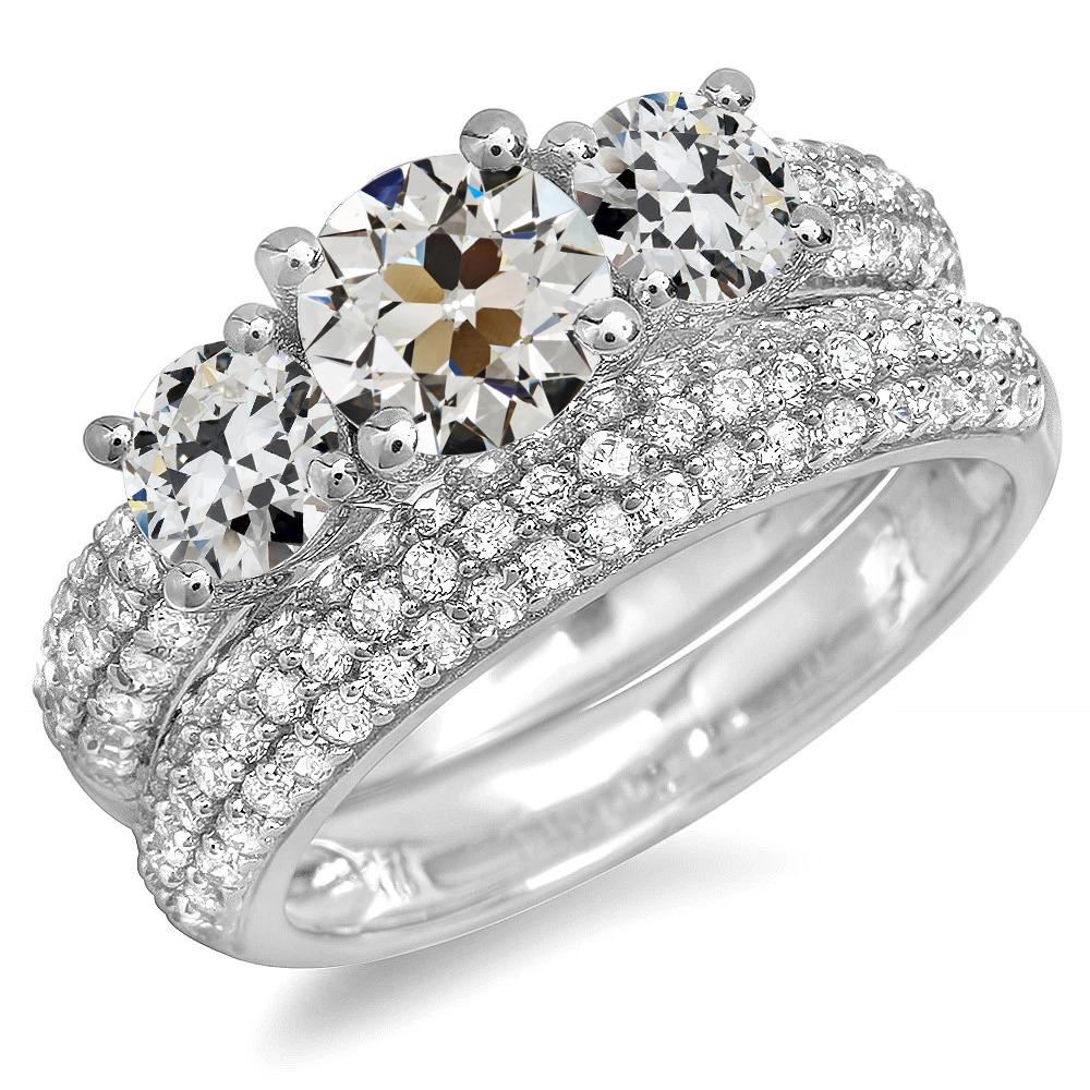 Damen Ehering Set Runder Alter Minenschliff Naturliche Diamant 11 Karat 14K Gold