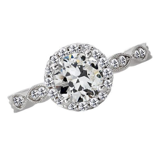 Damen Halo-Verlobungsring Runder Alter Minenschliff Echt Diamant 4 Karat