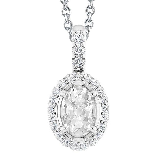 Damen Halo Echt Diamant Anhänger Oval Old Cut 5,50 Karat Schmuck 14K