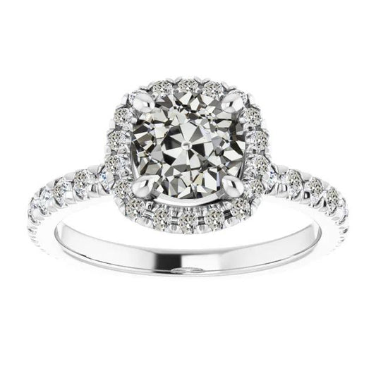 Damen Halo Runder Altschliff Natürliche Diamant Ehering 6 Karat Gold