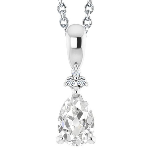Damen Naturlich Diamant Anhänger Birne Old Cut 3 Karat Weißgold 14K - harrychadent.ch