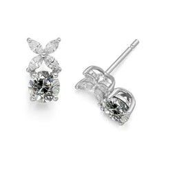 Damen Ohrstecker Marquise & Runden Alter Bergmann Echt Diamants 3,50 Karat