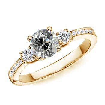 Damen Ring Gold 3 Steine Runder Altschliff Echt Diamant Mit Akzenten 2,20 Karat