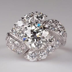 Damen Vintage-Stil Runder Natürlich Diamant Old Mine Cut Ring 4 Karat