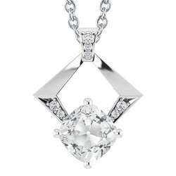 Damen Weißgold Naturlich Diamant Anhänger Kissen Old Cut 6 Karat 14K