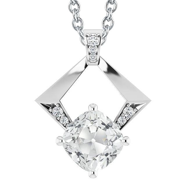 Damen Weißgold Naturlich Diamant Anhänger Kissen Old Cut 6 Karat 14K - harrychadent.ch