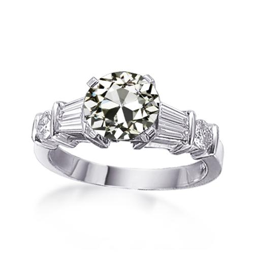 Damenring Baguette & Rund Old Mine Cut Echt Diamant Gold 3 Karat