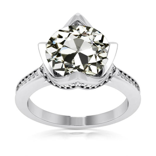 Damenring Runder Alter Europäischer Echt Diamant 14K Weißgold 7 Karat