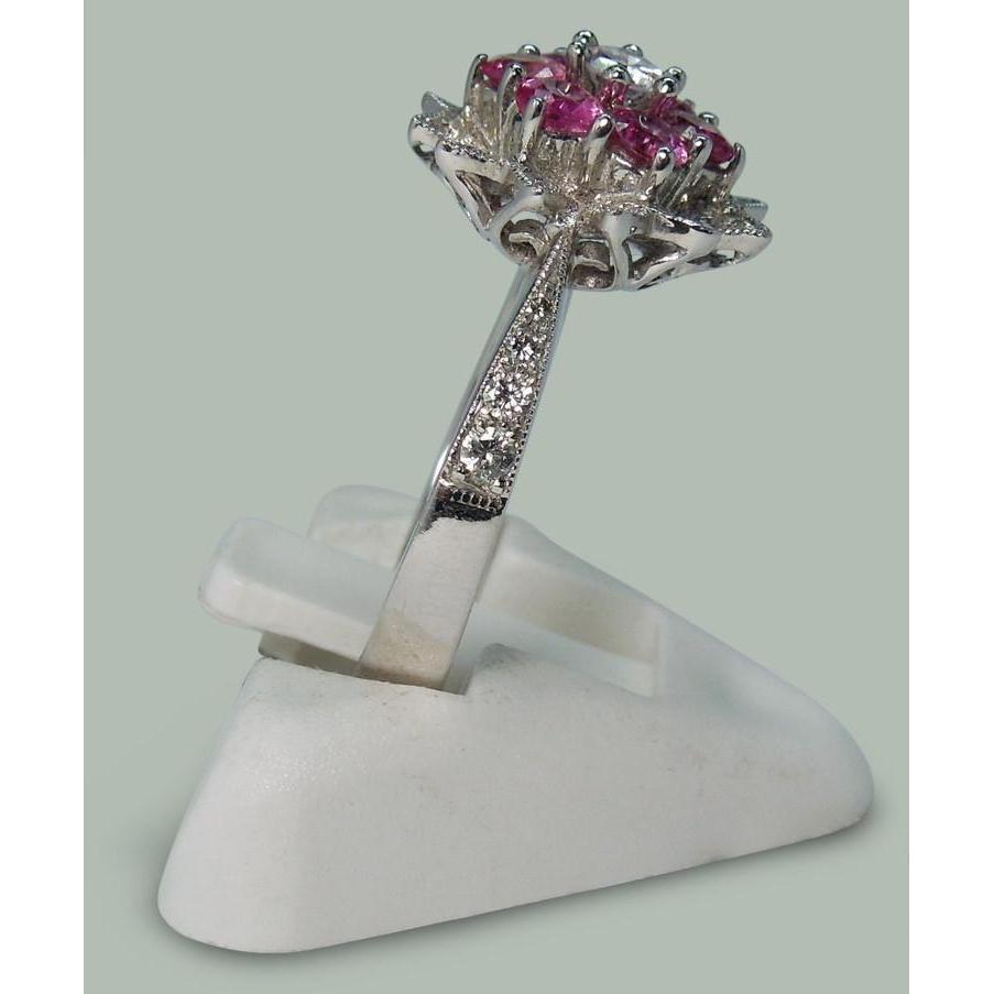 Diamanten & rosa Saphire 1.15 ct. Ring im Blumenstil Weißgold 14K