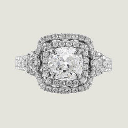 Doppelter Halo-Kissenförmiger Ring Old Cut Runden Natürliche Diamants 4 Karat