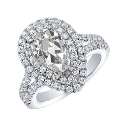 Doppelter Halo-Ring Birne Altschliff Natürliche Diamant 5,15 Karat Split Shank