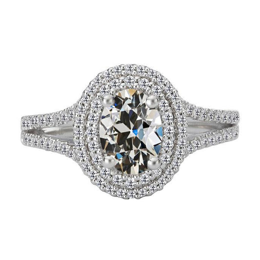 Doppelter Halo-Ring Ovaler Altschliff-Echt Diamant-Krapfen-Set 8 Karat