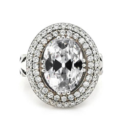Doppelter Halo-Ring, Ovaler Altschliff Echt Diamant, Dreifacher Krappensatz, 8 Karat