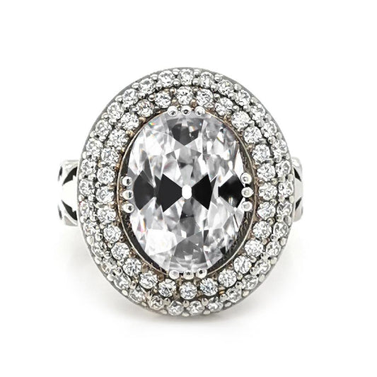 Doppelter Halo-Ring, Ovaler Altschliff Echt Diamant, Dreifacher Krappensatz, 8 Karat - harrychadent.ch