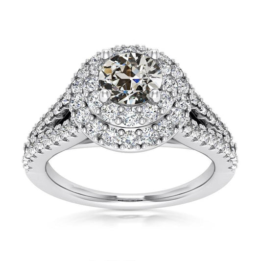 Doppelter Halo-Ring Rund Alter Bergmann Echt Diamant Split Shank 5.50 Karat