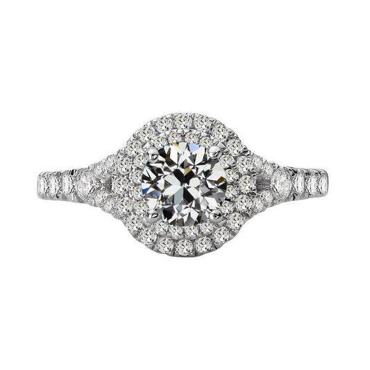 Doppelter Halo-Ring, Rund, Alter Bergmann Echt Diamant Split Shank Pave Set, 5 Karat