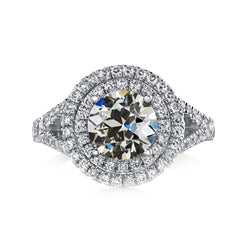 Doppelter Halo-Ring, Rund, Alter Bergmann, Naturlich Diamant, Geteilter Schaft, 7 Karat