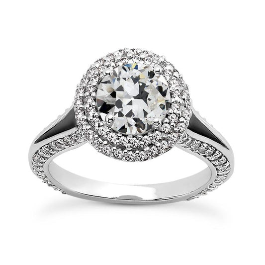 Doppelter Halo-Ring, Rund, Alter Bergmann Naturliche Diamant, 4 Krappen, 5,75 Karat