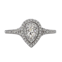 Doppelter Halo Pear Old Mine Cut Echt Diamant Ehering 3,50 Karat
