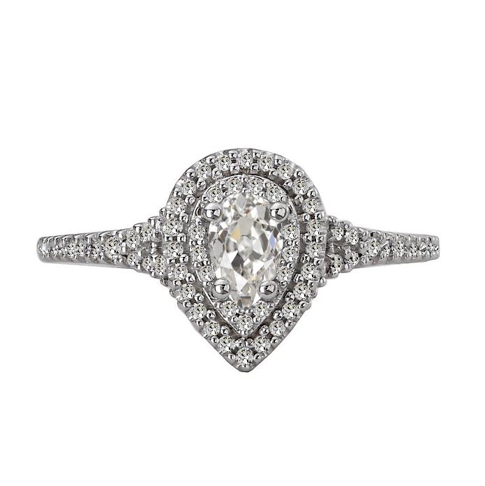 Doppelter Halo Pear Old Mine Cut Echt Diamant Ehering 3,50 Karat