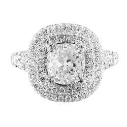 Doppelter Halo Ring Old Cut Kissen Natürliche Diamant Pave Set 5,50 Karat