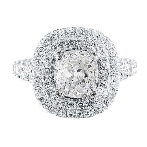 Doppelter Halo Ring Old Cut Kissen Natürliche Diamant Pave Set 5,50 Karat