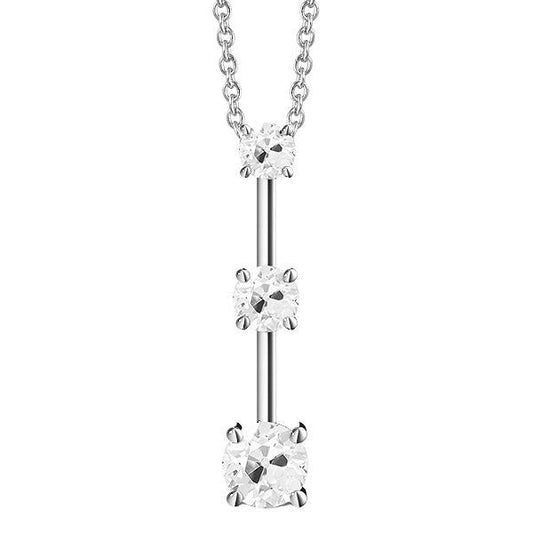 Drei-Stein-Gold Natürlich Diamant-Anhänger rund alter Bergmann 2 Karat Zinken-Set