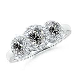 Drei-Stein-Halo-Jubiläumsring, Rund alter Bergmann Echt Diamanten 2,90 Karat