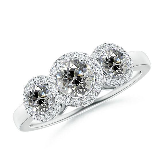Drei-Stein-Halo-Jubiläumsring, Rund alter Bergmann Echt Diamanten 2,90 Karat - harrychadent.ch