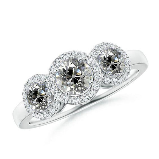 Drei-Stein-Halo-Jubiläumsring, Rund alter Bergmann Echt Diamanten 2,90 Karat - harrychadent.ch