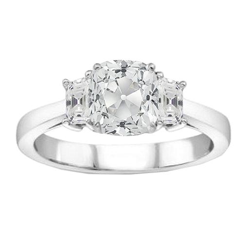 Drei-Stein-Kissen Alter Bergmann Echt Diamantring 14K Gold 2,50 Karat