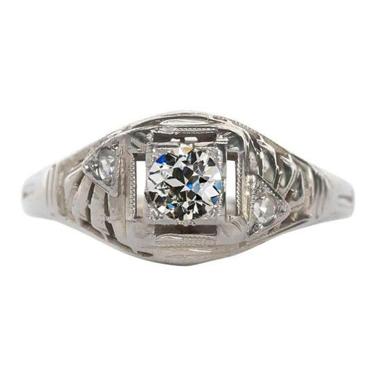 Drei-Steine-Ring Rund Alter Minenschliff Echt Diamant Gold Milgrain 1,25 Karat