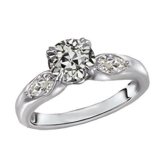 Drei Steine Birne & Runder Echt Diamantring Im Alten Minenschliff 4 Karat Weißgold - harrychadent.ch