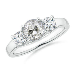 Drei Steine Damenring Old Mine Echt Diamant Rundschliff Schmuck 3 Karat