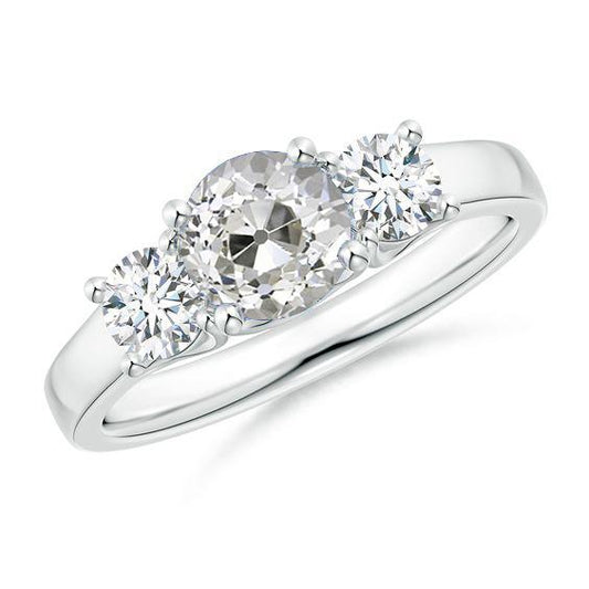Drei Steine Damenring Old Mine Echt Diamant Rundschliff Schmuck 3 Karat - harrychadent.ch