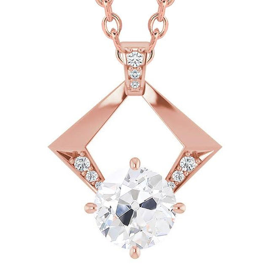 Echt Diamant-Anhänger-Halskette Rund Im Alten Minenschliff 3.50 Karat Roségold - harrychadent.ch