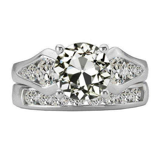 Echt Diamant-Verlobungsring-Set Rund Alter Bergmann Channel Set 9 Karat