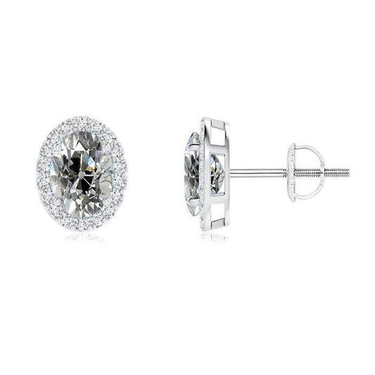 Echt Diamant Halo Ohrstecker Oval Old European 6 Karat Schraubboden Weißgold - harrychadent.ch