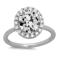 Echt Diamant Halo Ring Oval Old Cut Weißgold 14K 7,50 Karat