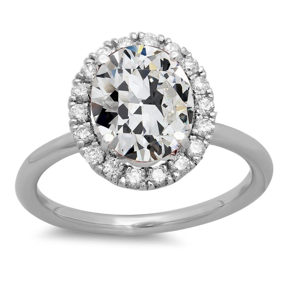Echt Diamant Halo Ring Oval Old Cut Weißgold 14K 7,50 Karat