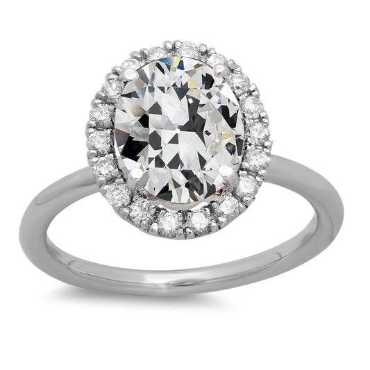 Echt Diamant Halo Ring Oval Old Cut Weißgold 14K 7,50 Karat