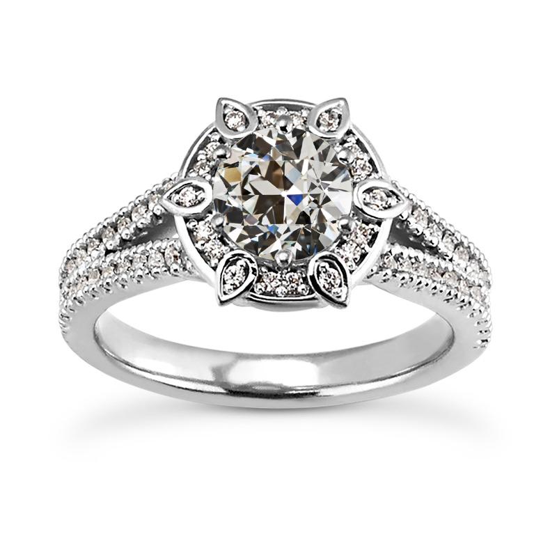 Echt Diamant Old Mine Cut Halo Ring Star Style Split Shank 5,50 Karat